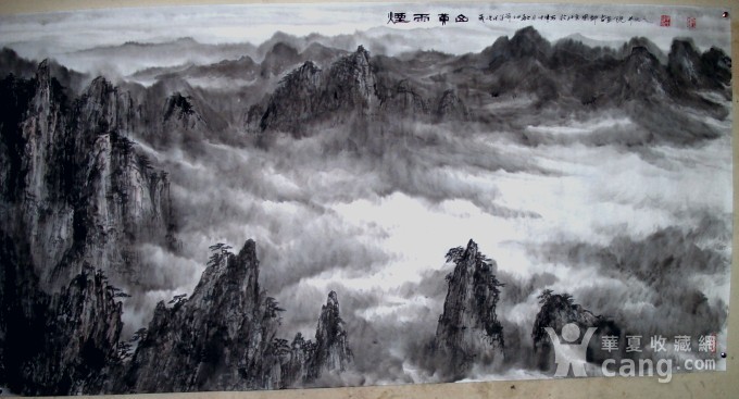 著名画家张中伟4尺整纸山水〈烟雨黄山〉