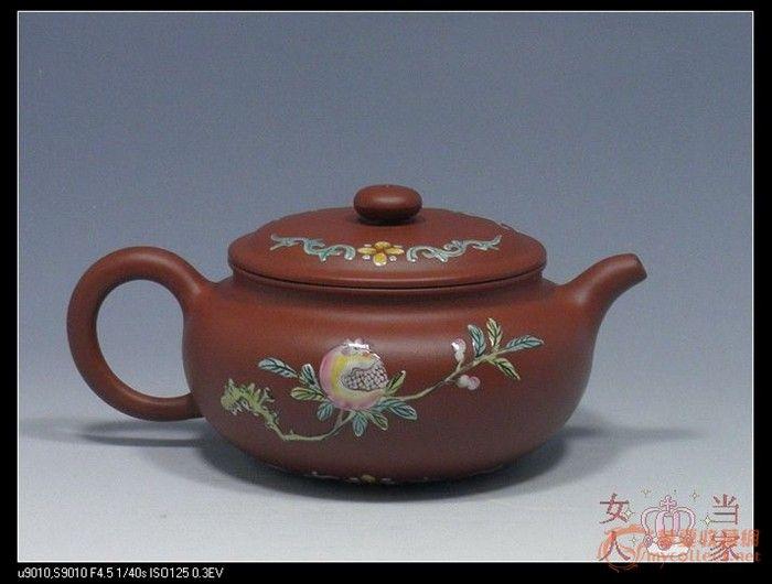 宜兴紫砂壶 中国工艺美术师杭同一手制 点彩描