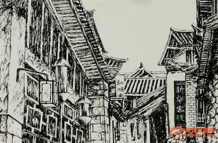 古镇建筑版画