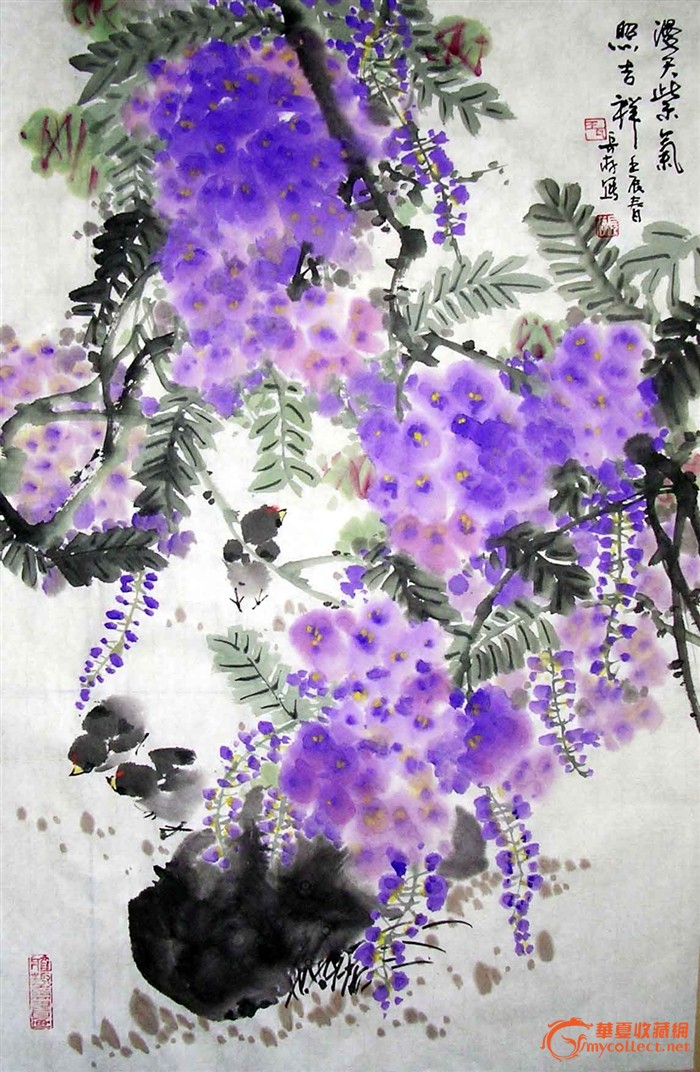 中国国画之笔墨与水墨-紫色的花艺术设计图片素材; 近当代国画