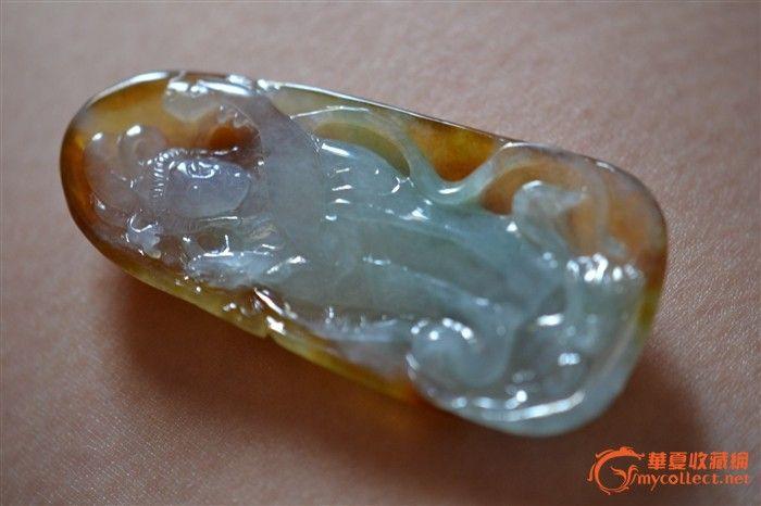 冰糯种黄翡巧皮昭君出塞独寒泣琵琶翡翠挂件_