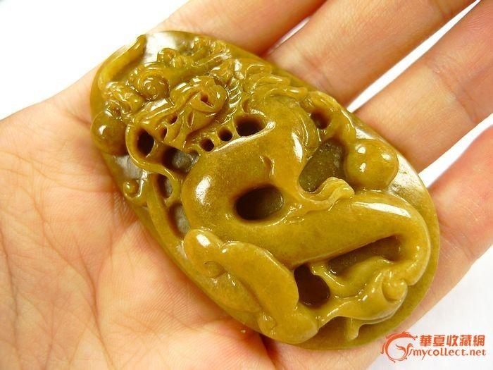 传世珍品老冰糯种褐黄色龙行天下翡翠吊坠 配
