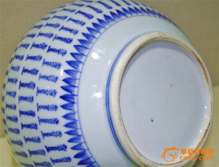 精品康熙青花树叶款万寿纹大罐图片