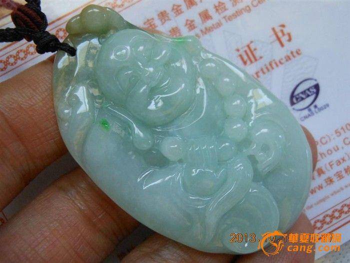 缅甸翡翠 天然翡翠 翡翠A货---精雕可爱弥勒佛吊坠惠出 图7