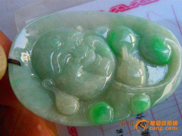 天然翡翠 缅甸A货 阳绿弥勒佛吊坠图3