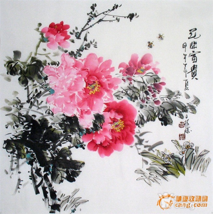 名家手绘牡丹画国画书画水墨画客厅装饰四尺斗方花开富贵