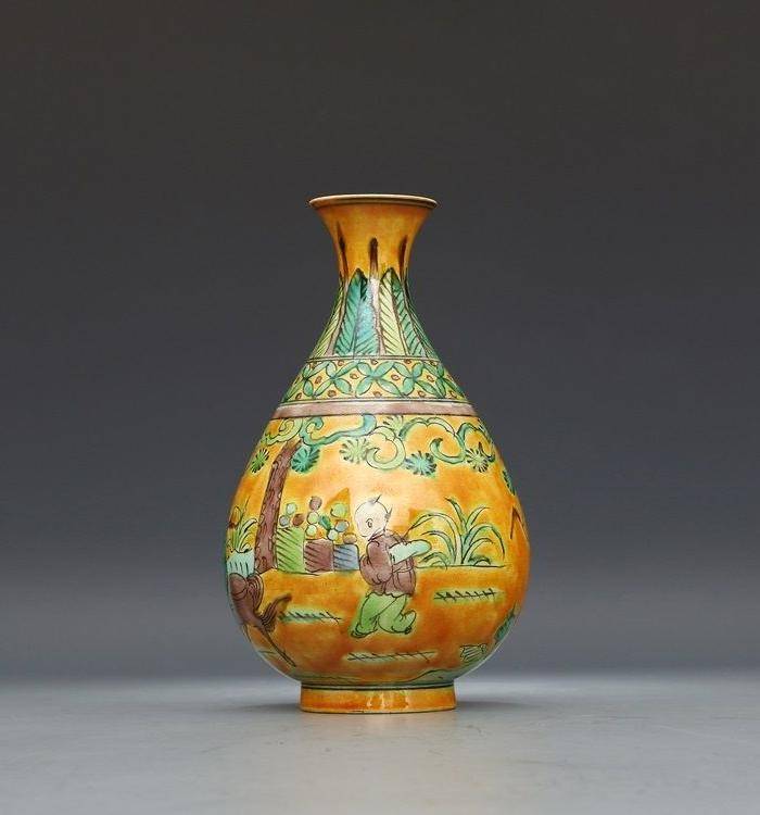 古代大明嘉靖年制款五彩人物故事纹玉壶春瓶全品精品!!图3