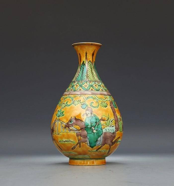古代大明嘉靖年制款五彩人物故事纹玉壶春瓶全品精品!!图2