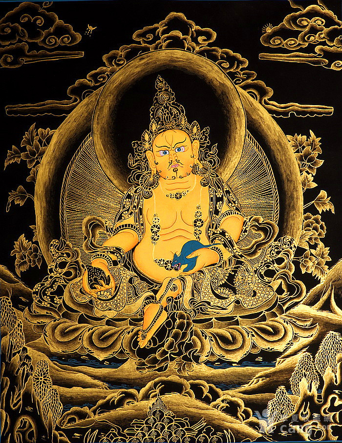 黑金金箔画黄财神唐卡