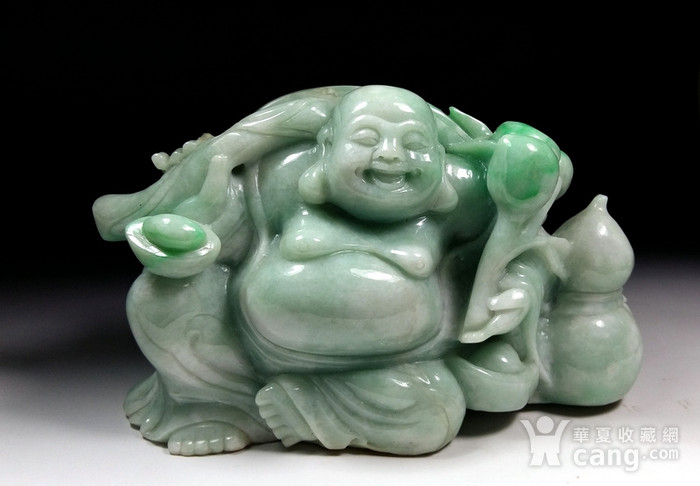 老件天然白地阳绿翡翠弥勒佛摆件