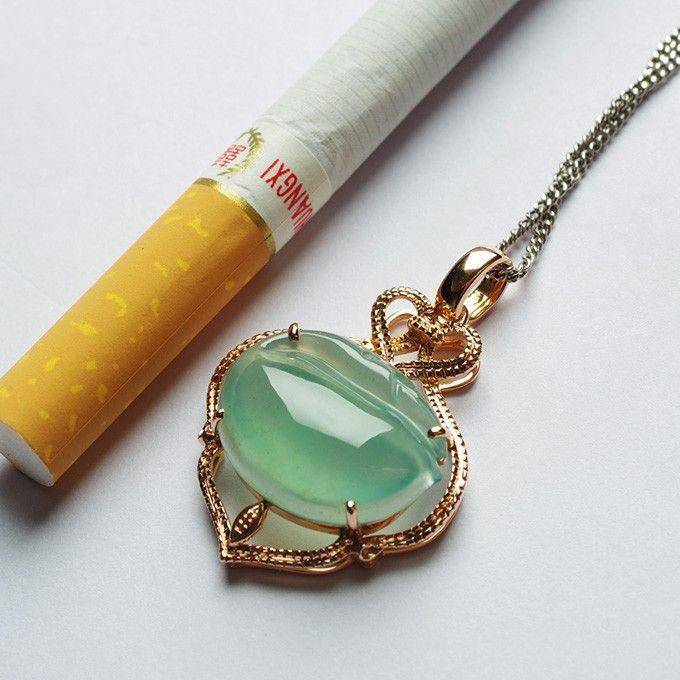 晴水绿翡翠天鹅18K玫瑰金吊坠 3GX03图6