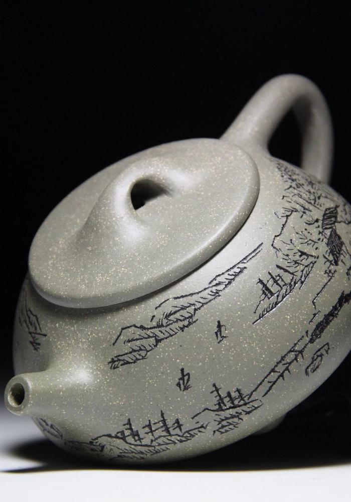 韩培东 原矿青段泥山水景舟石瓢壶
