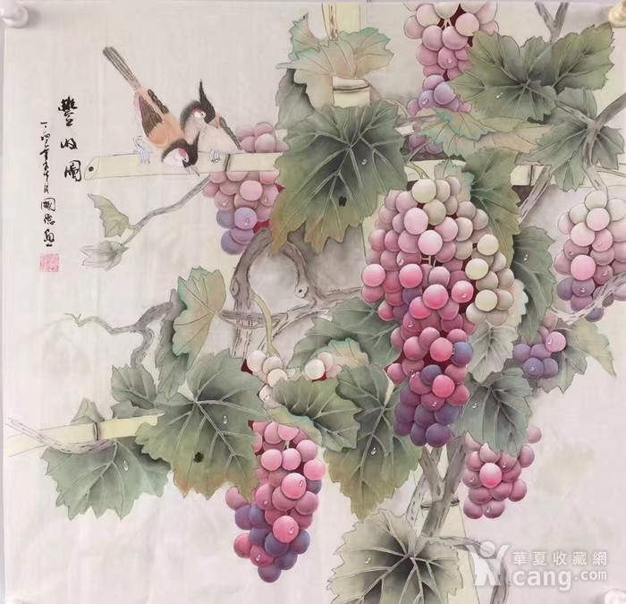 欧阳国德68x68斗方工笔画作品 《丰收图》