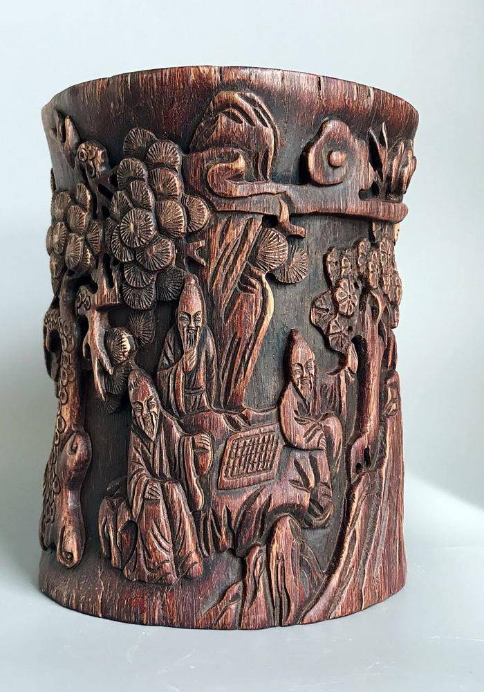清 精品 木雕笔筒一件图2