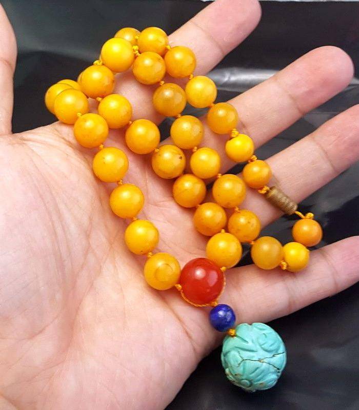 精品 40.98克鸡油黄老蜜蜡项链图10
