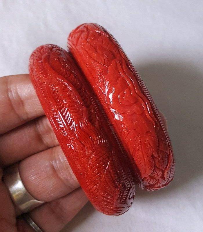 精品 55.58克20mm阿卡珊瑚雕花手镯图9
