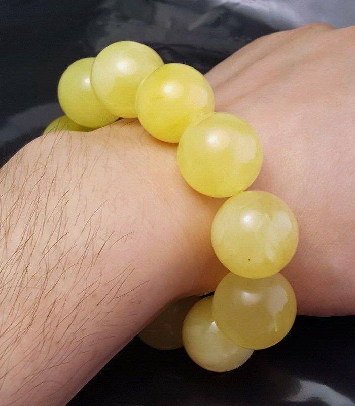 收藏品 61.48克原矿白花蜜蜡22mm圆珠手串图8