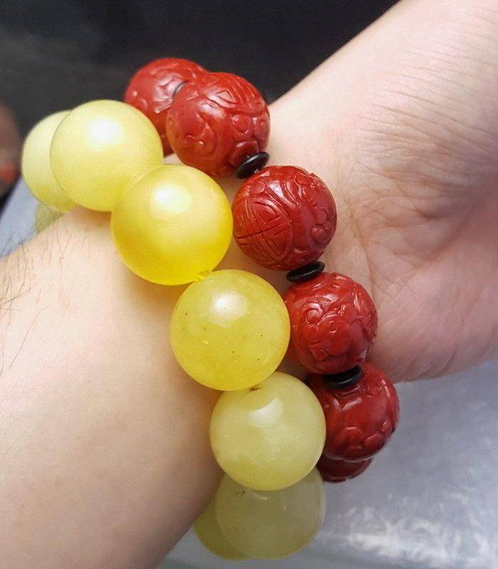 收藏品 61.48克原矿白花蜜蜡22mm圆珠手串图9