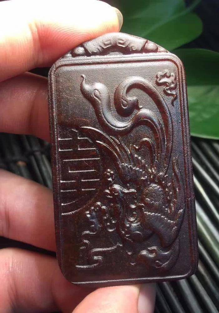 手工雕刻龙凤双喜牌图2
