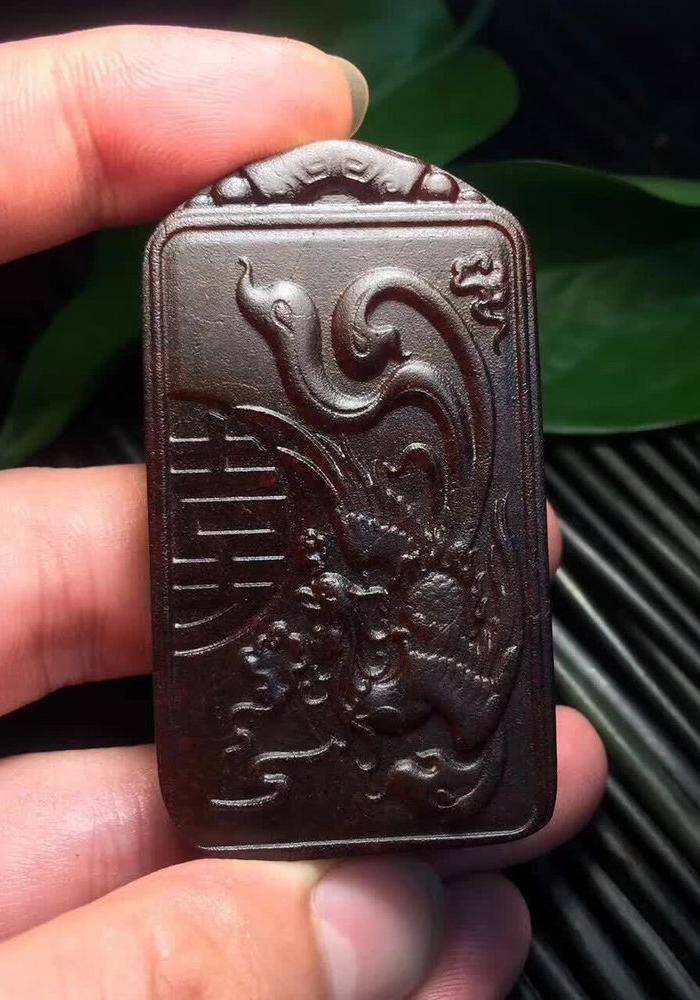 手工雕刻龙凤双喜牌图6