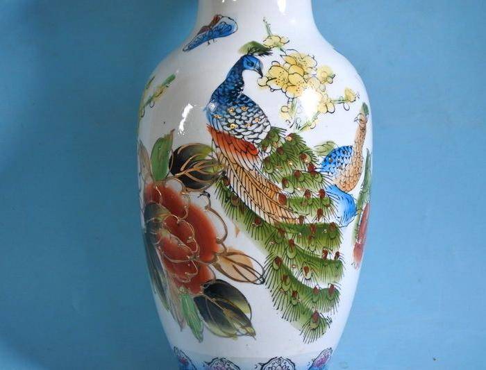 老厂货, 孔雀牡丹 花瓶图12