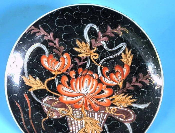 样品瓷,黑釉描金花篮盘图6