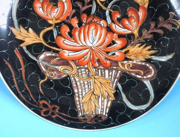 样品瓷,黑釉描金花篮盘图7