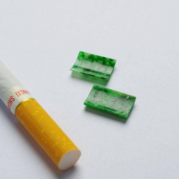 花青翡翠戒面一对 21HT14图5