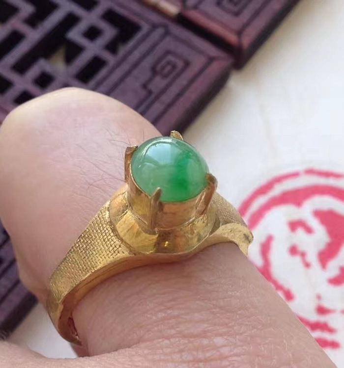 天然A货翡翠冰透辣绿戒指XB551图8