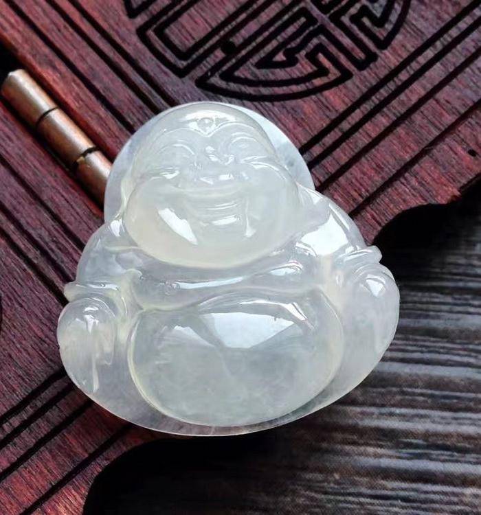 天然A货翡翠白冰种佛公吊坠玉坠挂件 74图3