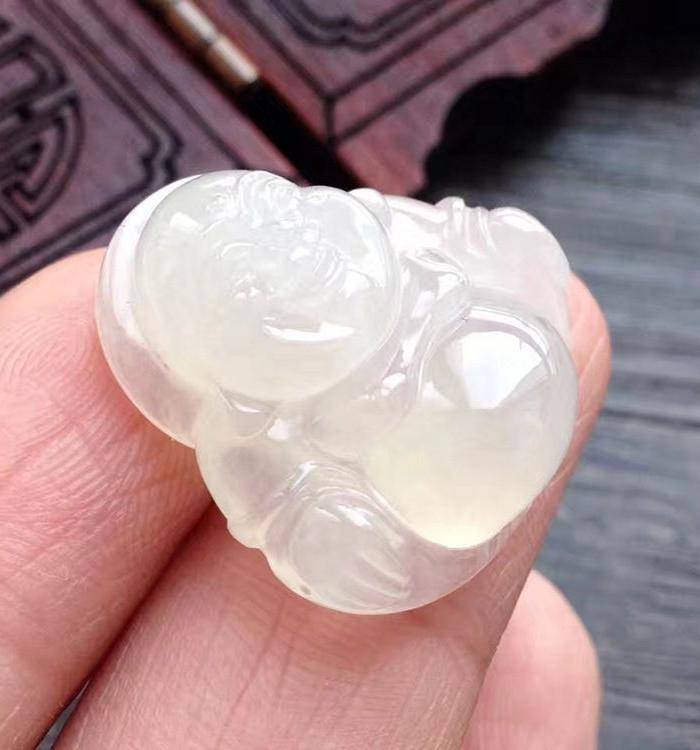 天然A货翡翠白冰种佛公吊坠玉坠挂件 74图7