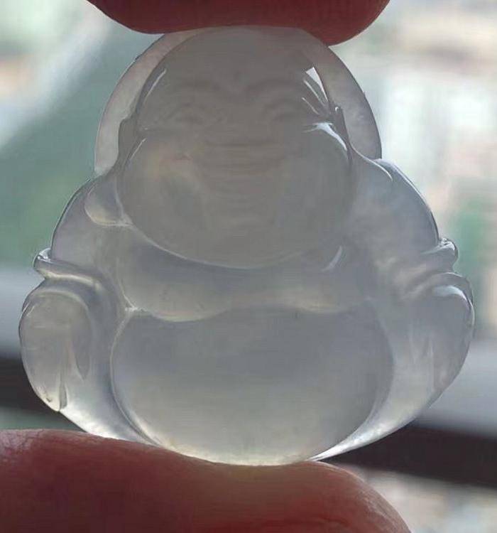 天然A货翡翠白冰种佛公吊坠玉坠挂件 74图9