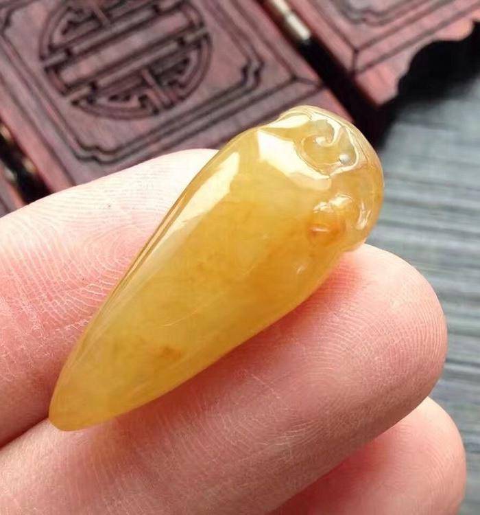 天然A货翡翠老冰种金黄翡福瓜吊坠玉坠挂件 126图6