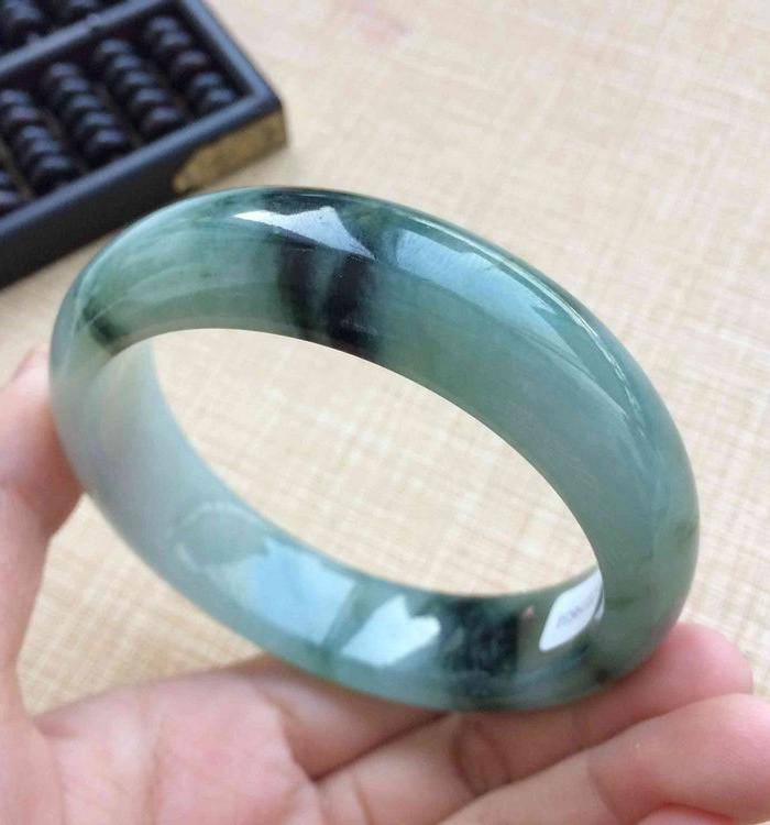 天然A货翡翠满绿飘花手镯56.8圈玉镯子 2516图6