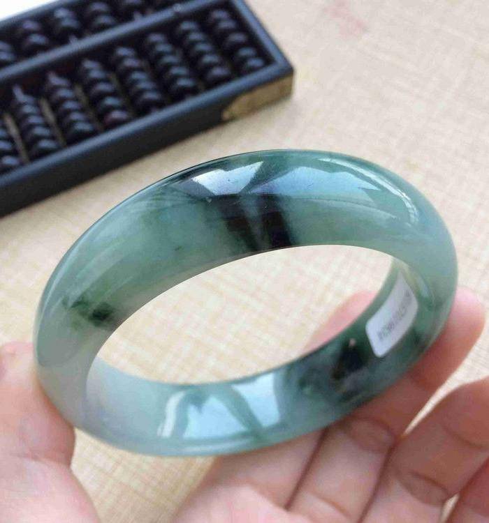 天然A货翡翠满绿飘花手镯56.8圈玉镯子 2516图5
