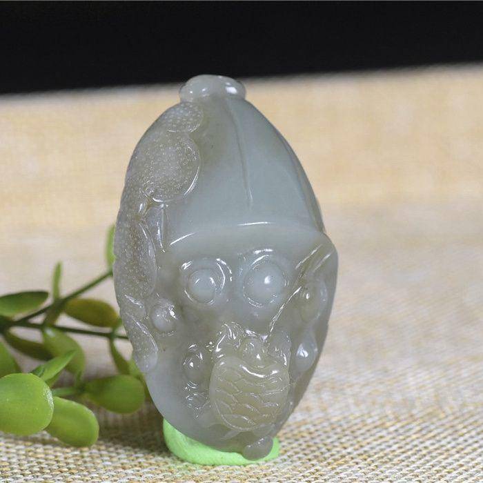 和田玉 籽玉 青花 莲蓬 一鸣惊人 尺寸大图2