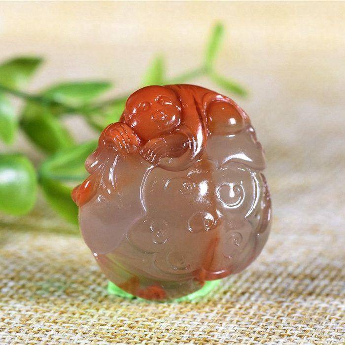 南红玛瑙 喜事连连 童子抱莲蓬图2