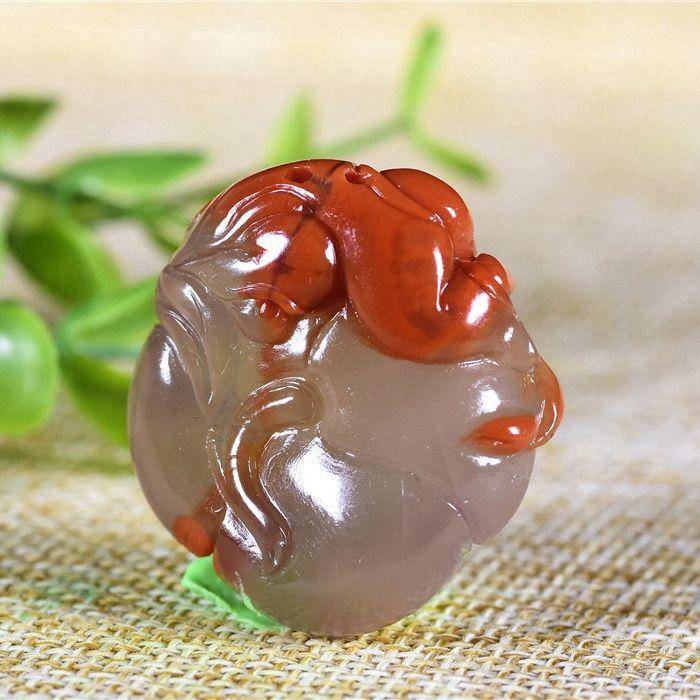 南红玛瑙 喜事连连 童子抱莲蓬图6