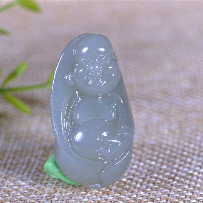 和田玉 细青 欢喜佛 佛引福来图3