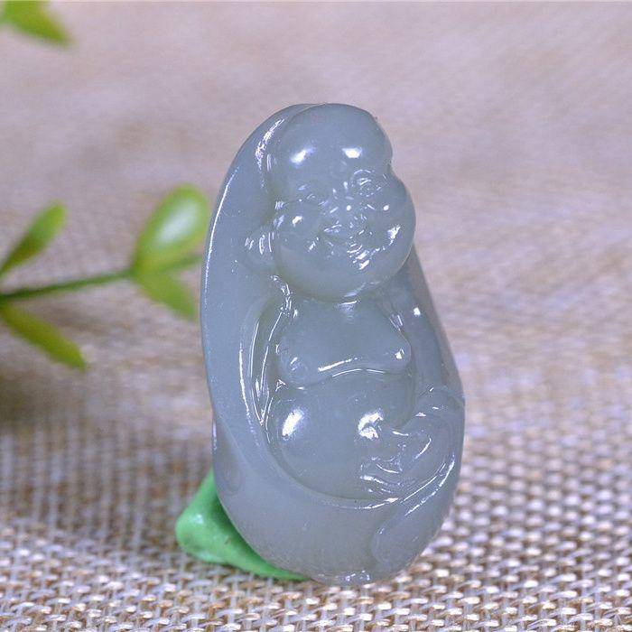 和田玉 细青 欢喜佛 佛引福来图4