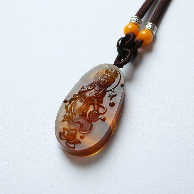 棕红缅甸琥珀观音吊坠 57JO20图3