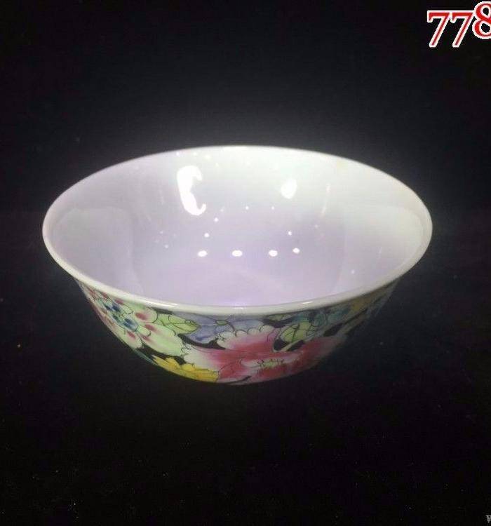 全品民国早期细路墨地百花不漏地碗一件图5