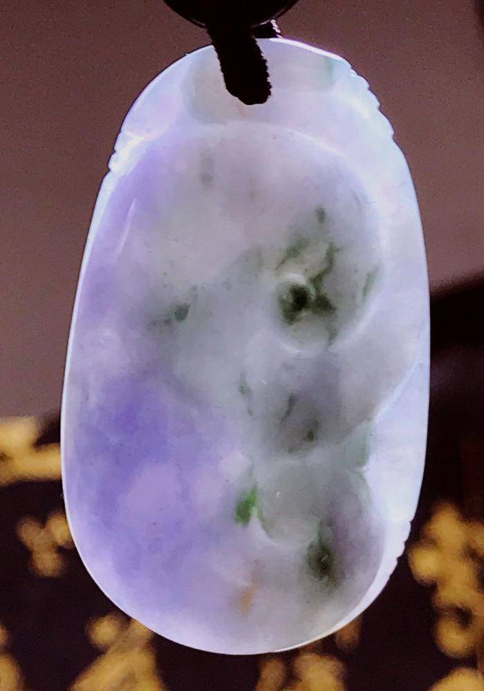 紫气东来!天然缅甸A货翡翠老坑种紫翡飘绿花紫罗兰富贵如意吊坠图5