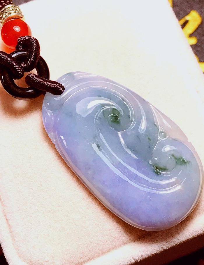 紫气东来!天然缅甸A货翡翠老坑种紫翡飘绿花紫罗兰富贵如意吊坠图7