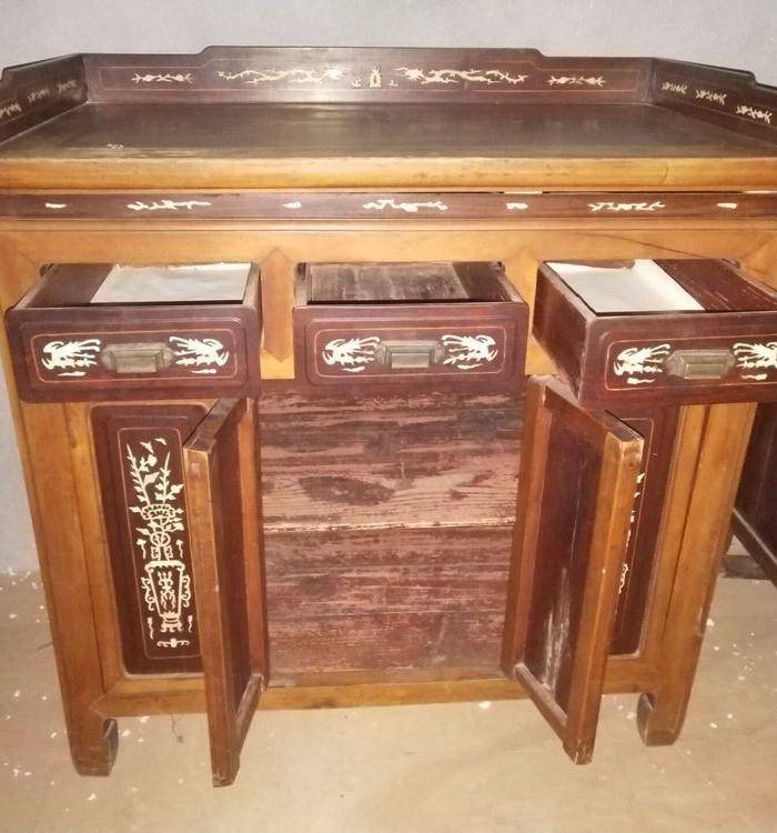 花梨木嵌骨老茶桌图4