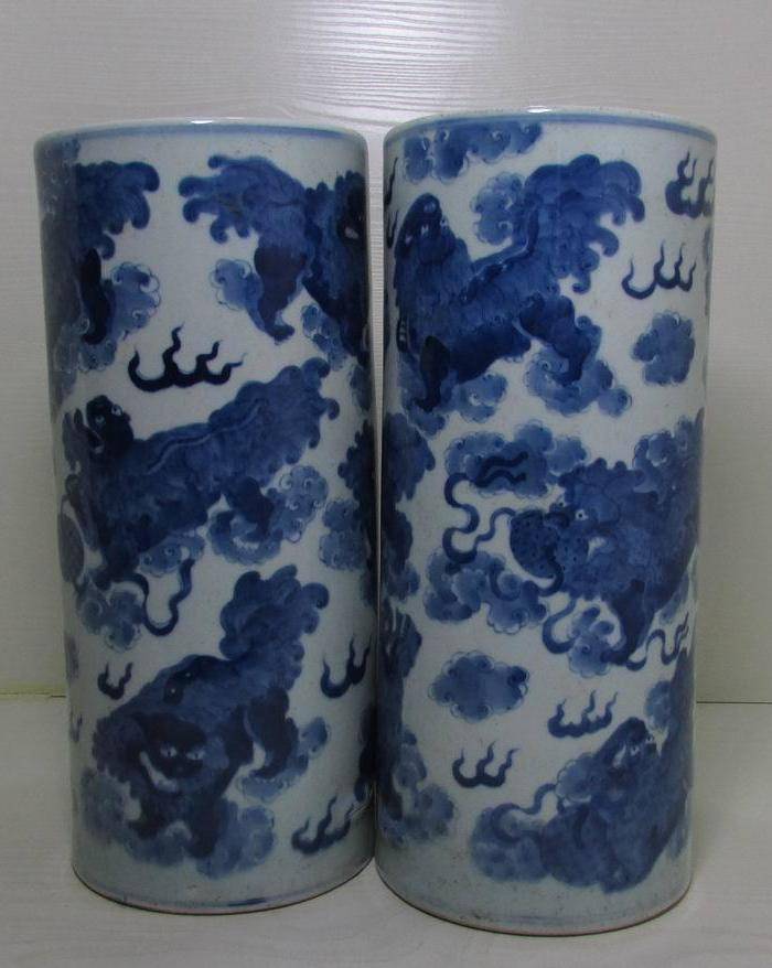 道光青花太师少保纹帽筒一对图2