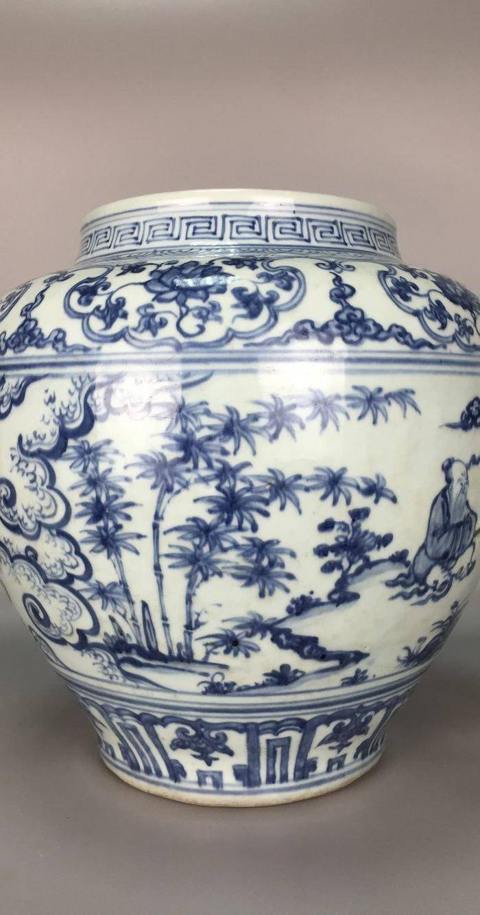 明中期青花人物故事罐图3