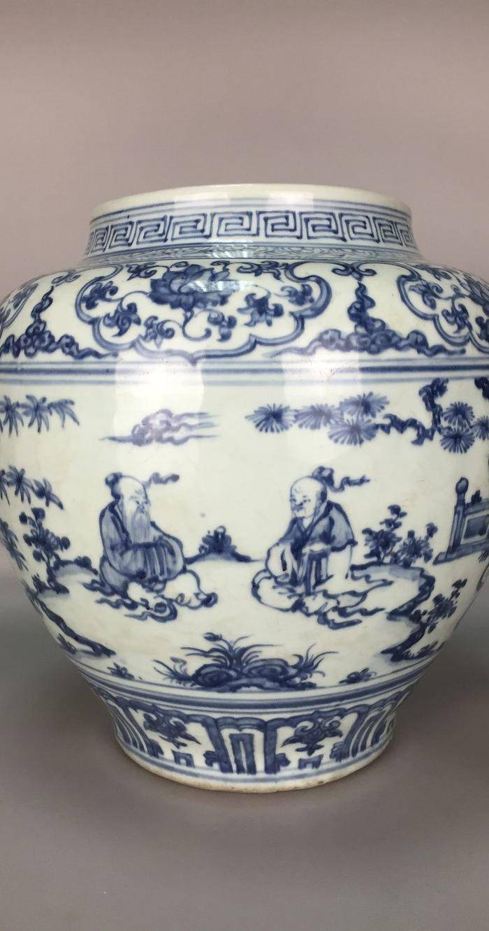 明中期青花人物故事罐图4