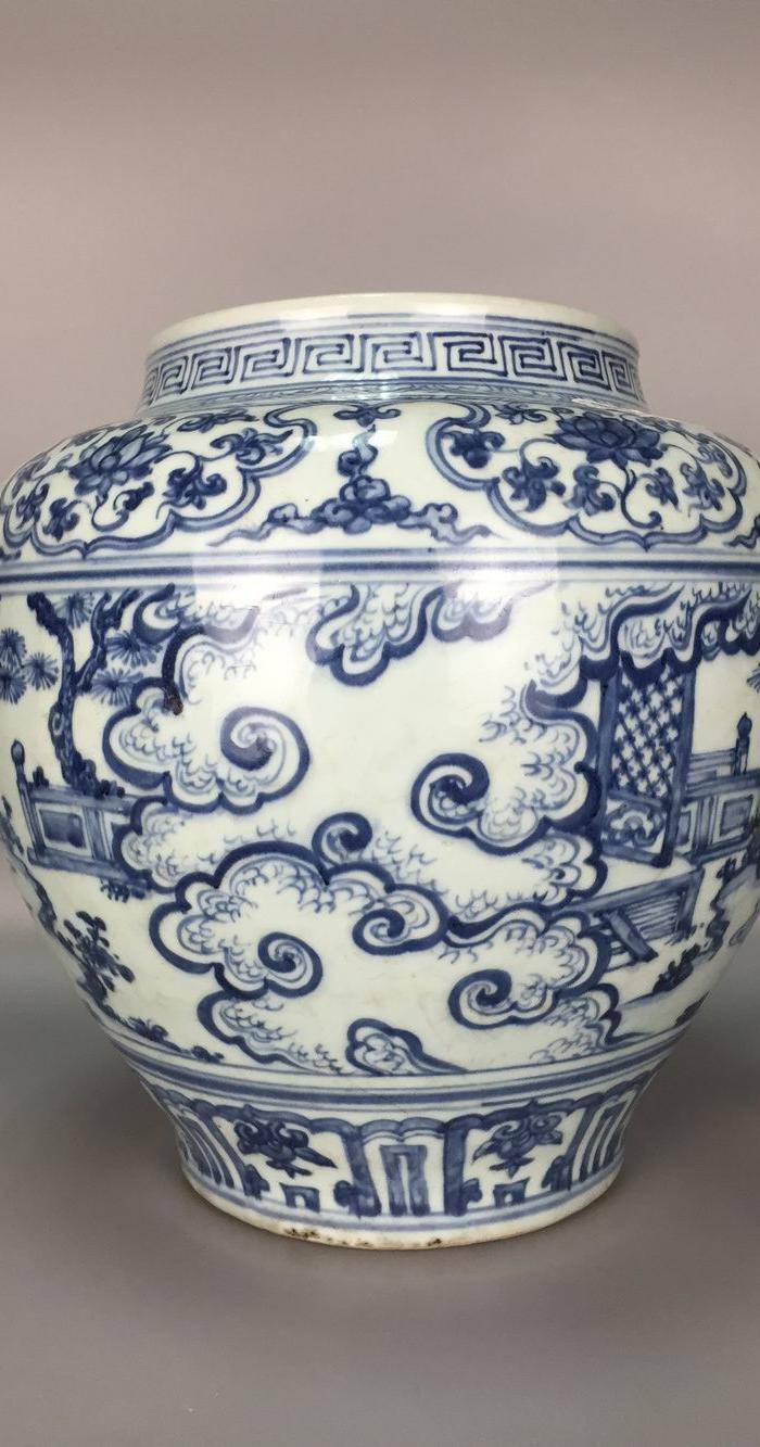 明中期青花人物故事罐图2