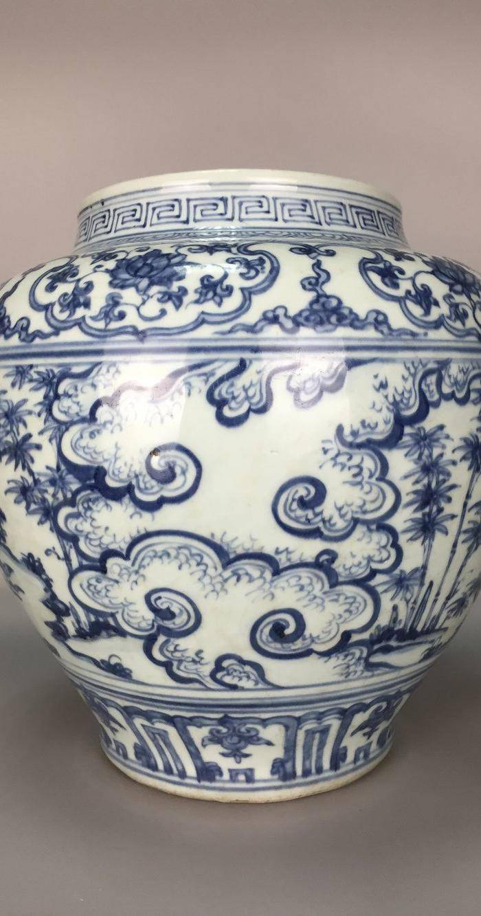 明中期青花人物故事罐图5